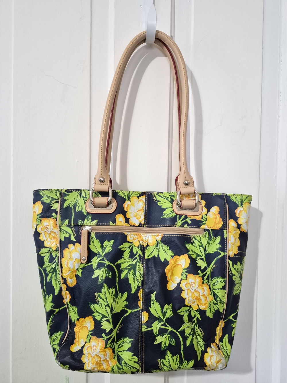 Tiganello Navy Floral Leather Tote